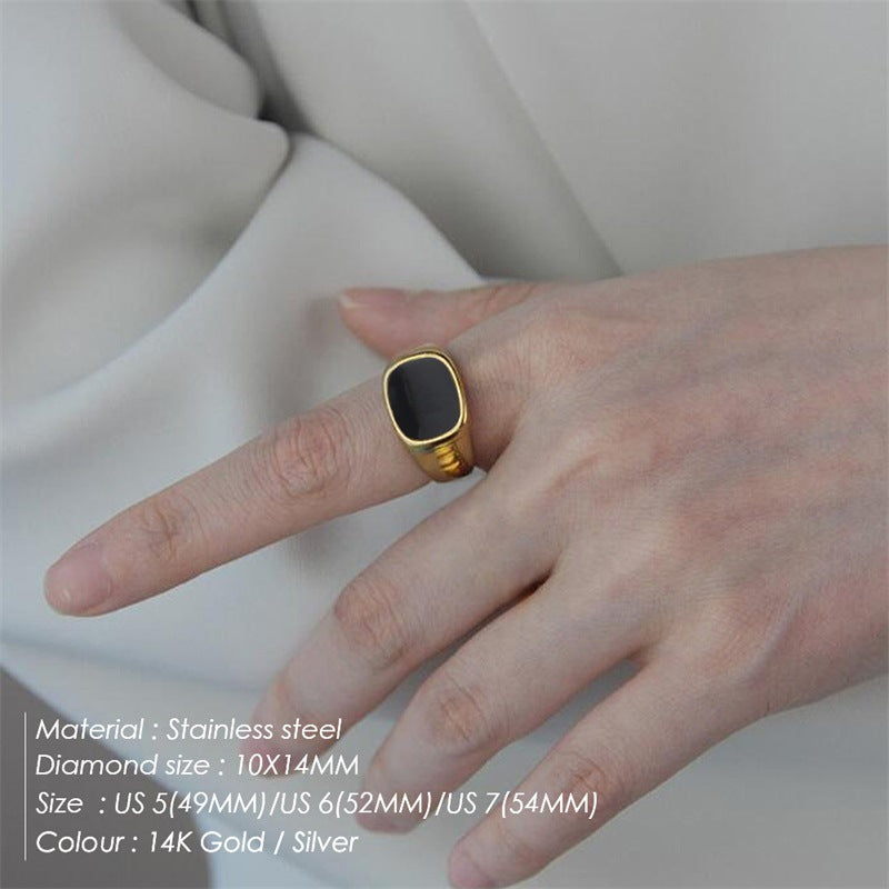 White Shell Simple Gold Square Female Titanium Steel Rings