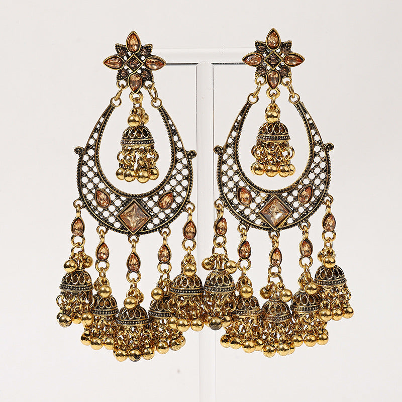 Circle Ladies Tassel Long Bell Bird Cage Eardrop Sense Niche Stud Earrings