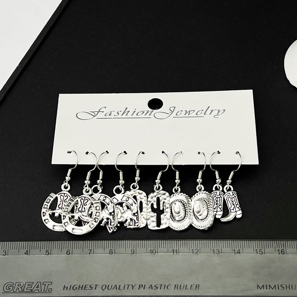 Sier Western Cowboy Horseshoe Boots Retro Earrings