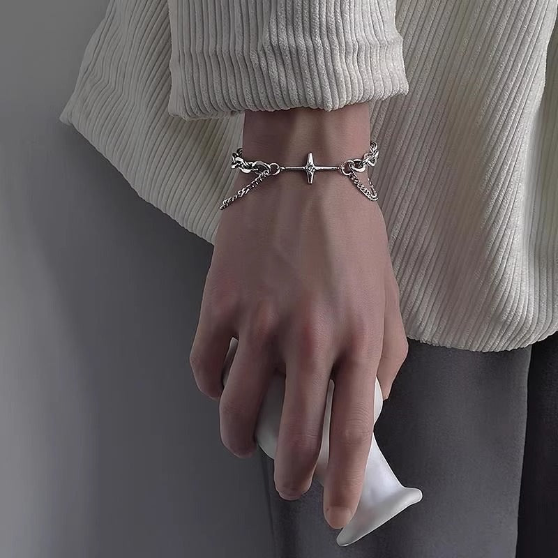 Women's & Men's Retro Titanium Steel Double Layer Asterism Design Bracelet