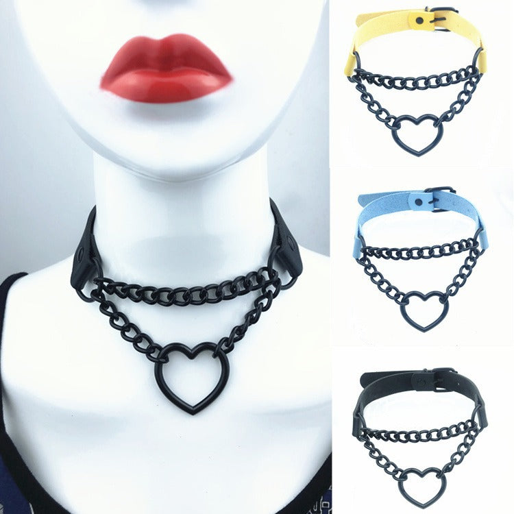 Heart Shaped Black Chain Neckband Fashion Collar