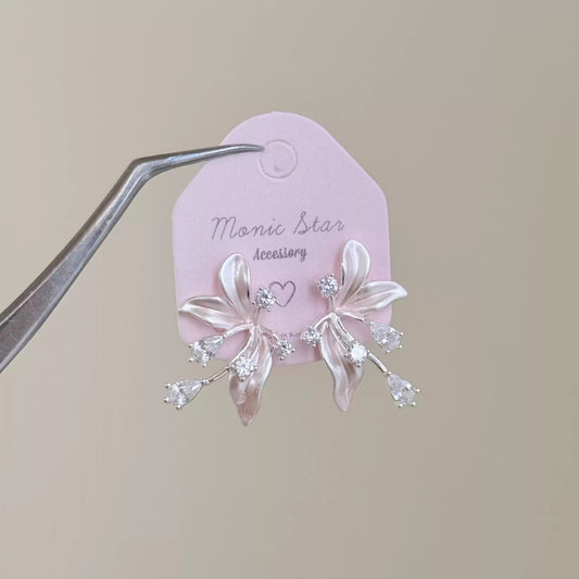 Women's Flash Zircon Pink Iris Flower For Design Light Luxury High-grade Earrings