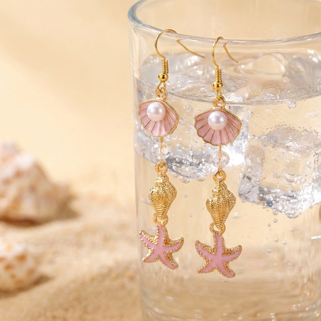 Fresh Conch Starfish Long Tassel Ear Hook Female Niche Earrings