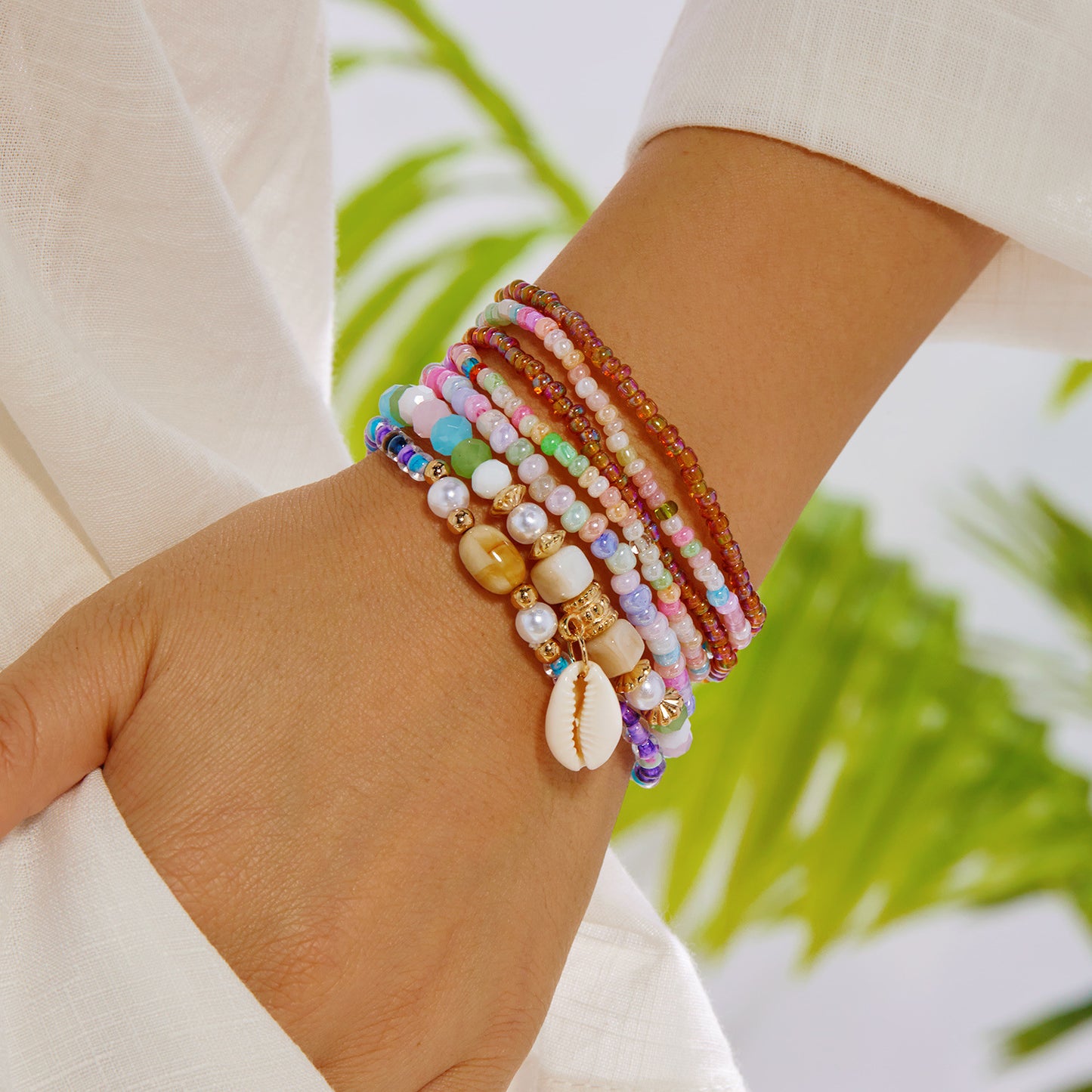 Women's Bohemian Shell Design Bead Elastic Bracelet