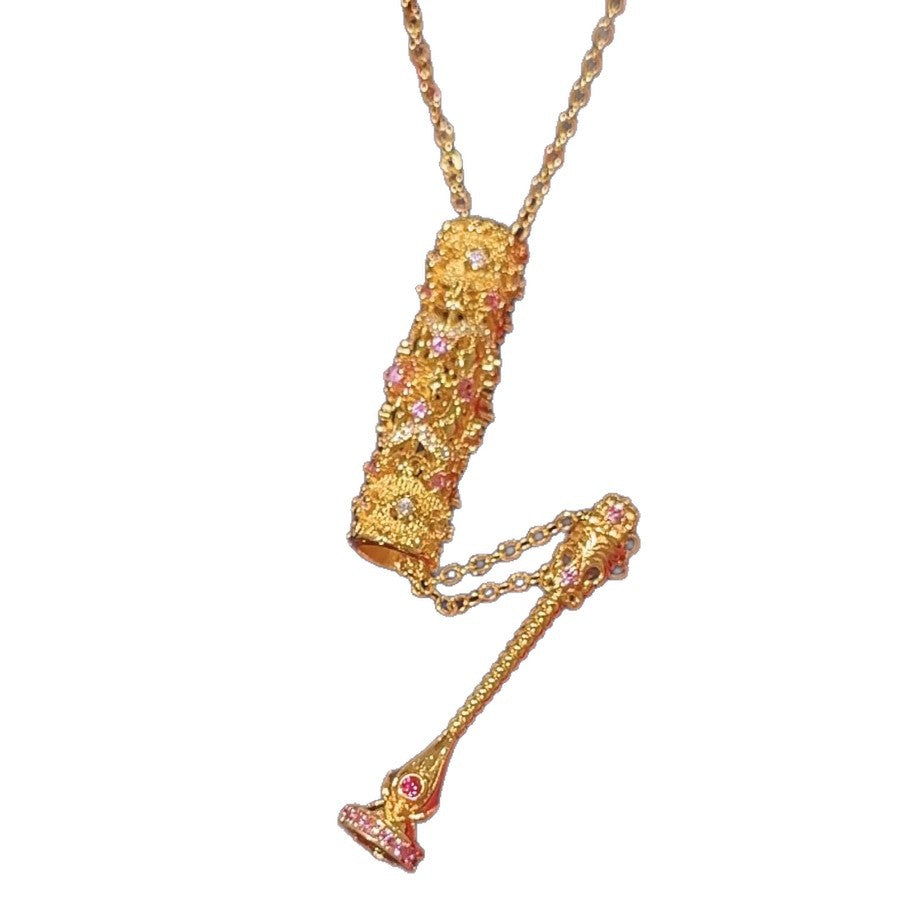 Style Pink Treasure Diamond Studded Hollow Magic Wand Truncheon Luxury Necklace