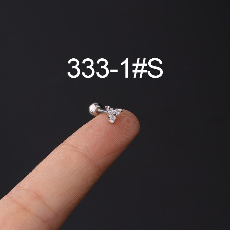 Stainless Steel Piercing Zircon Ear Bone Popular Screw Twist Ball Stud Earrings