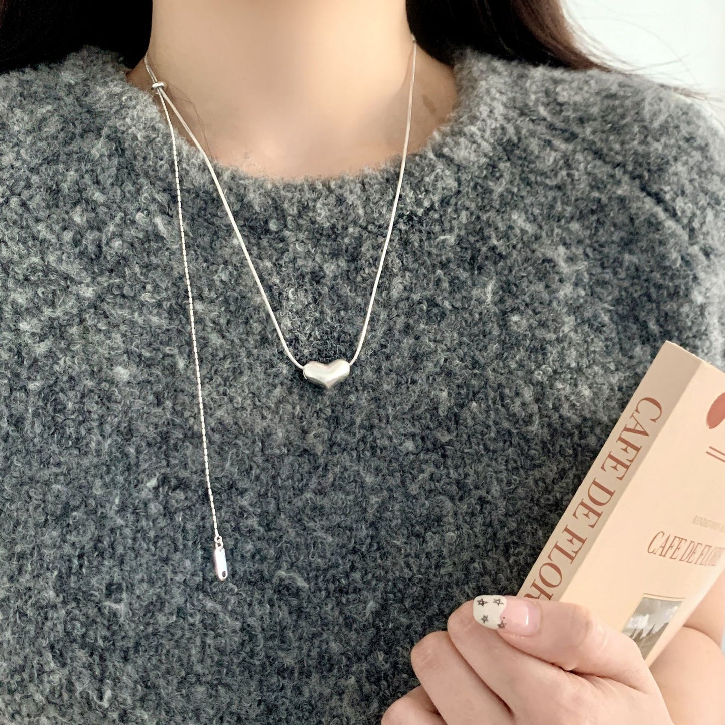 Women's Korean Creative Personality Sweet Loving Heart Fashionable Elegant Chain Drawable Necklace