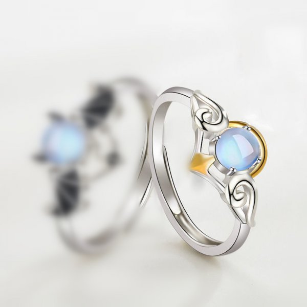 Women's & Men's Creative Angels Demons Moonstone Stylish Opening Adjustable Rings