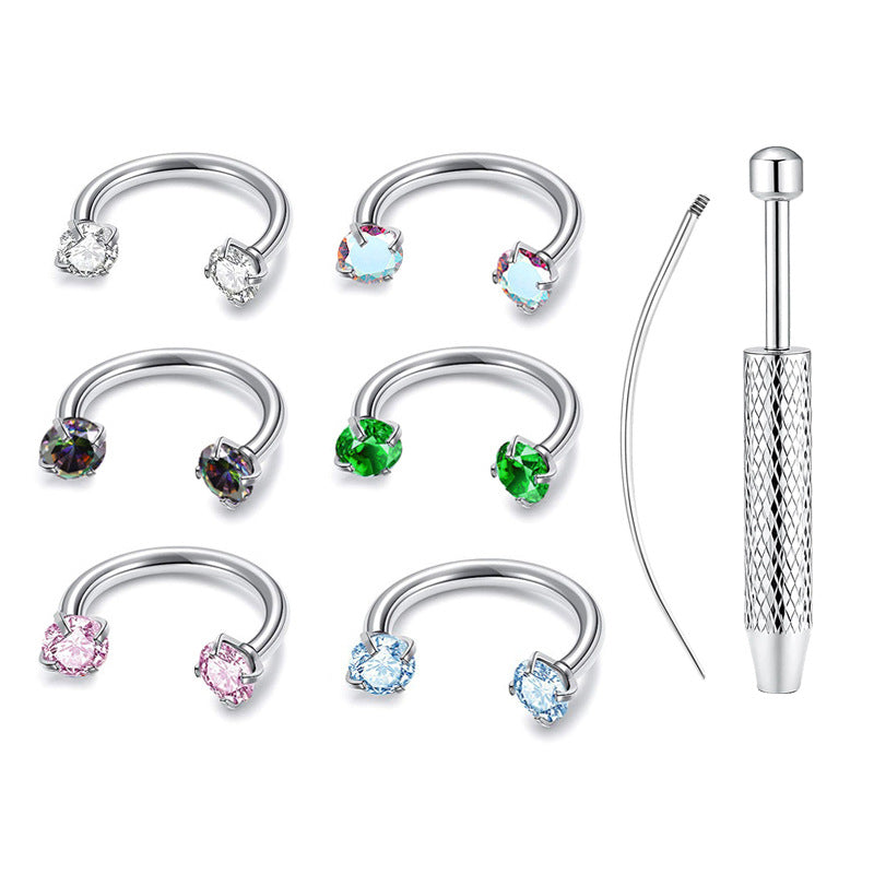 Men's Steel Inlaid Zircon Earings Horseshoe Rod High-grade Light Luxury Stud Earrings