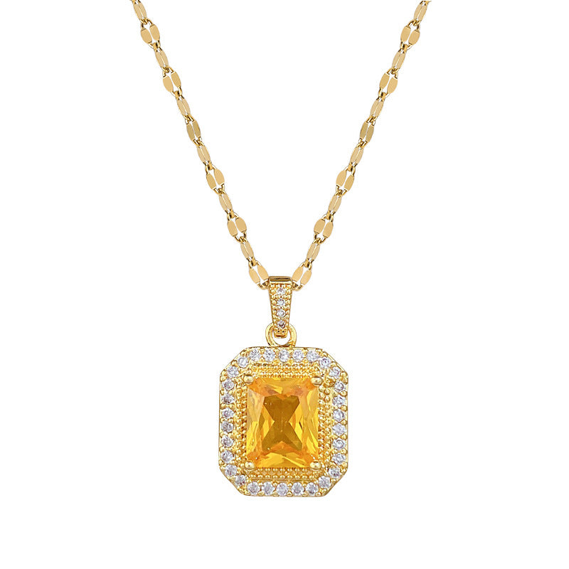 Steel Light Luxury Square Full Rhinestone Zircon Design Versatile Korean Necklaces