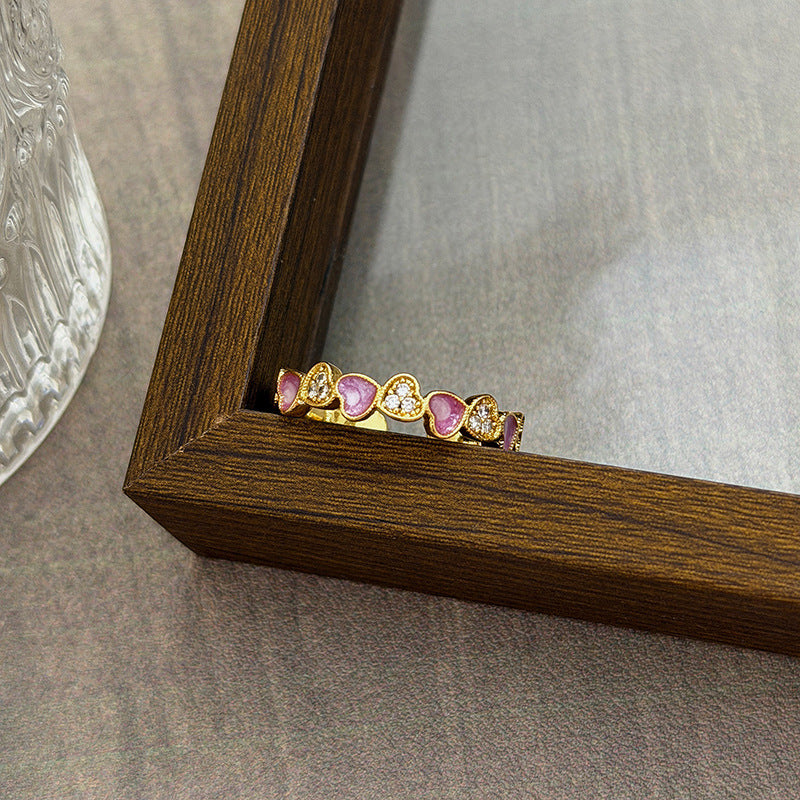 Luxury Retro Flower Auspicious Cloud Purple Enamel Open Niche Twin Rings