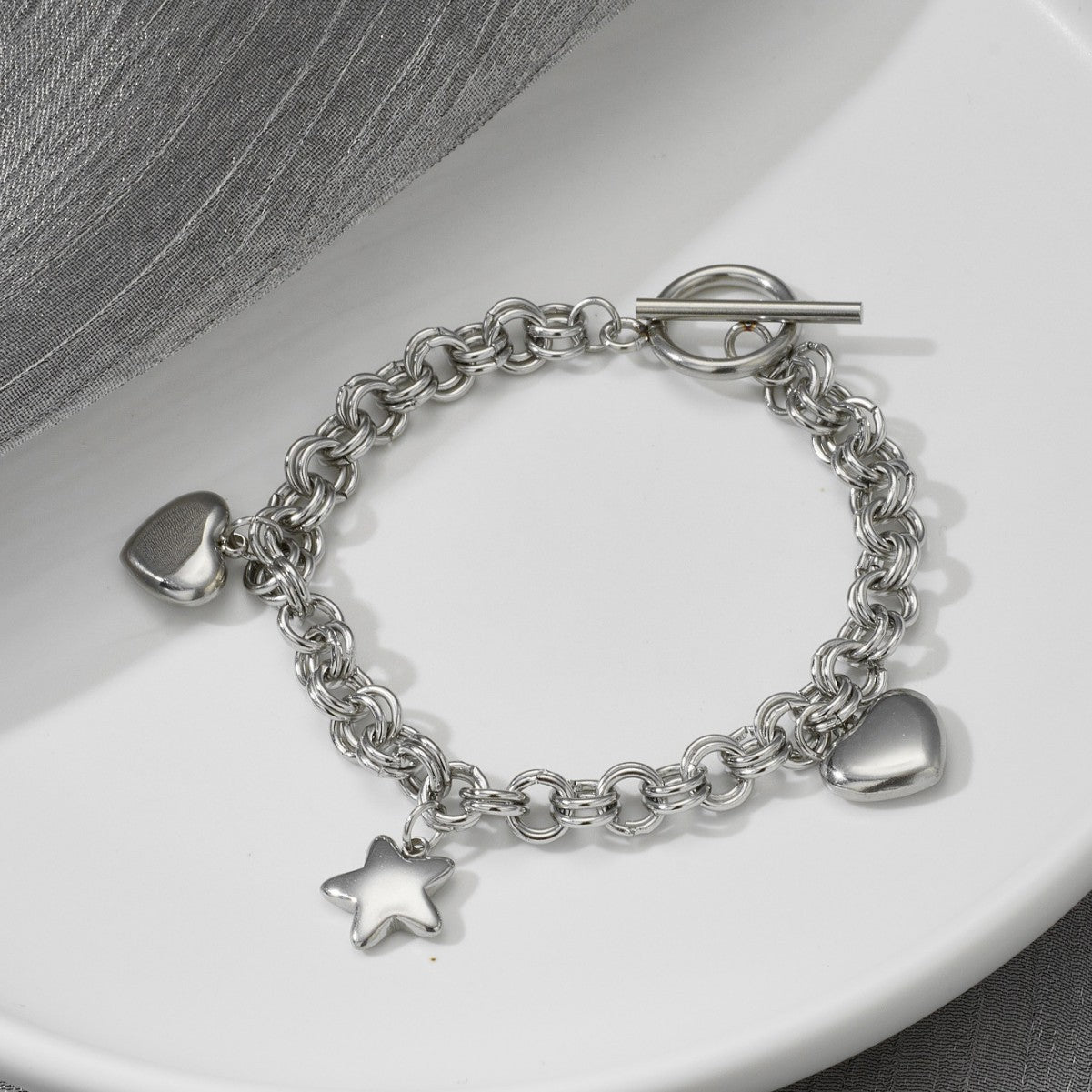 Stainless Steel Heart Buckle Ball Personality Titanium Design Bracelet