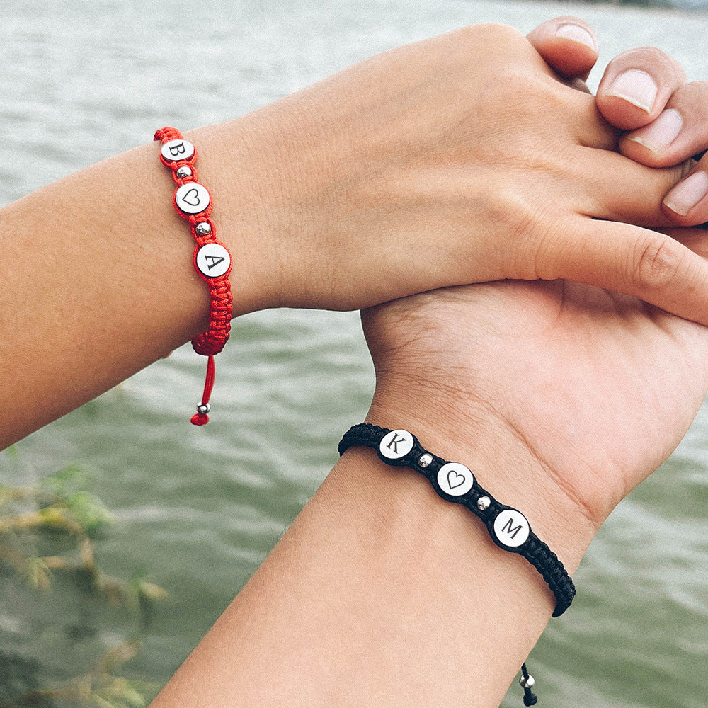 Steel Braided Couple Girlfriends Laser Lettering Sisters Bracelets