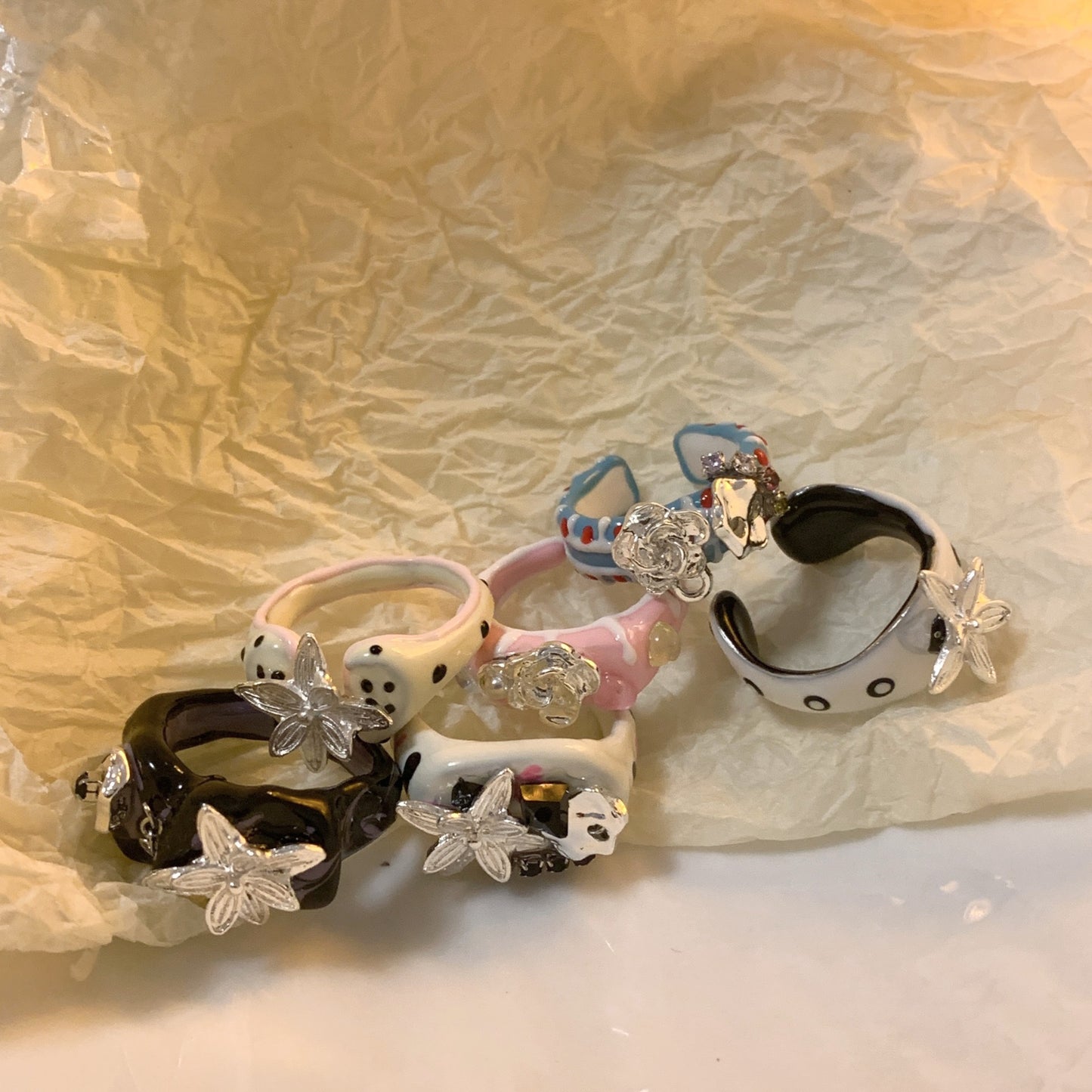 Strawberry Eye Drops Color Enamel Drip Glazed Dopamine Index Finger Ring