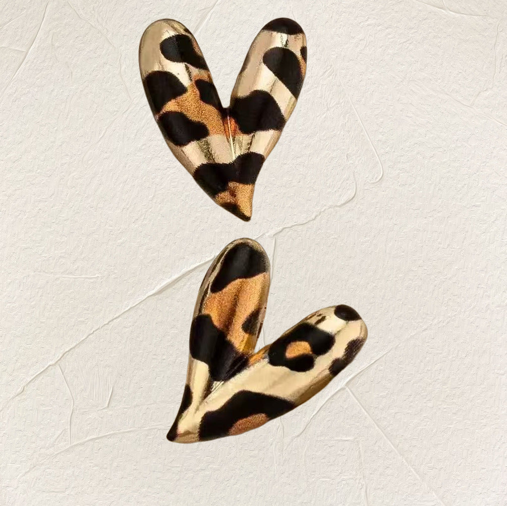 Women's Personality Alloy Love Heart Leopard Print Rings