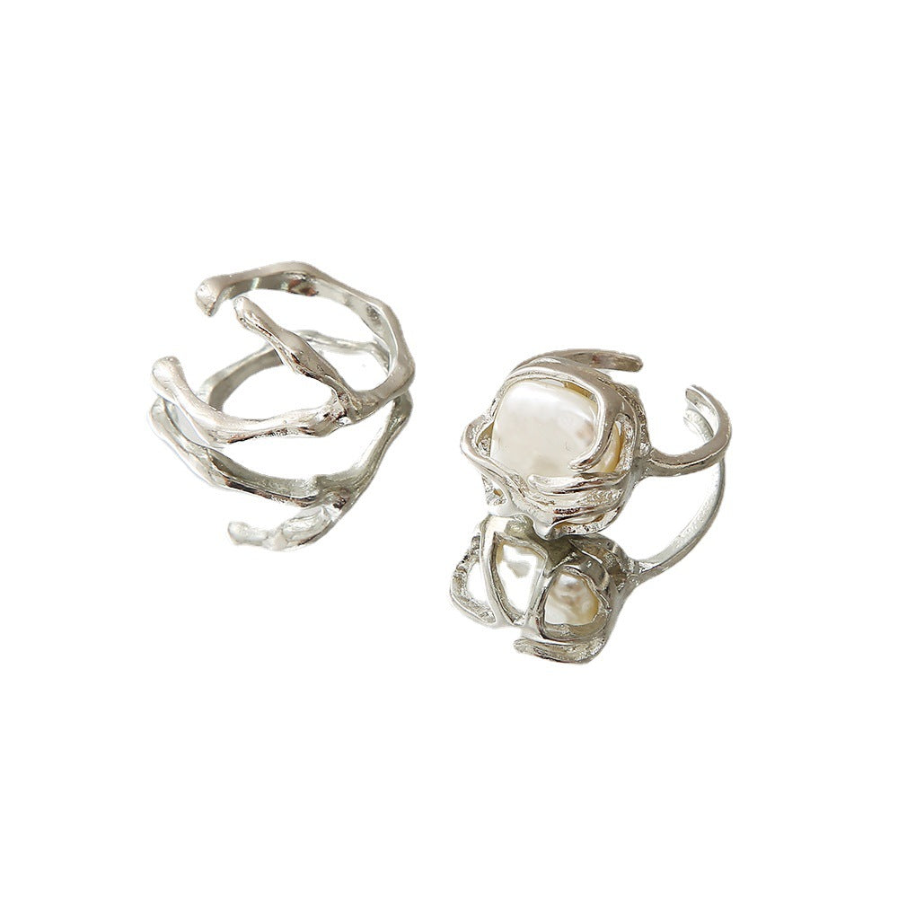 Design Irregular Pearl Set Of 2 Rings