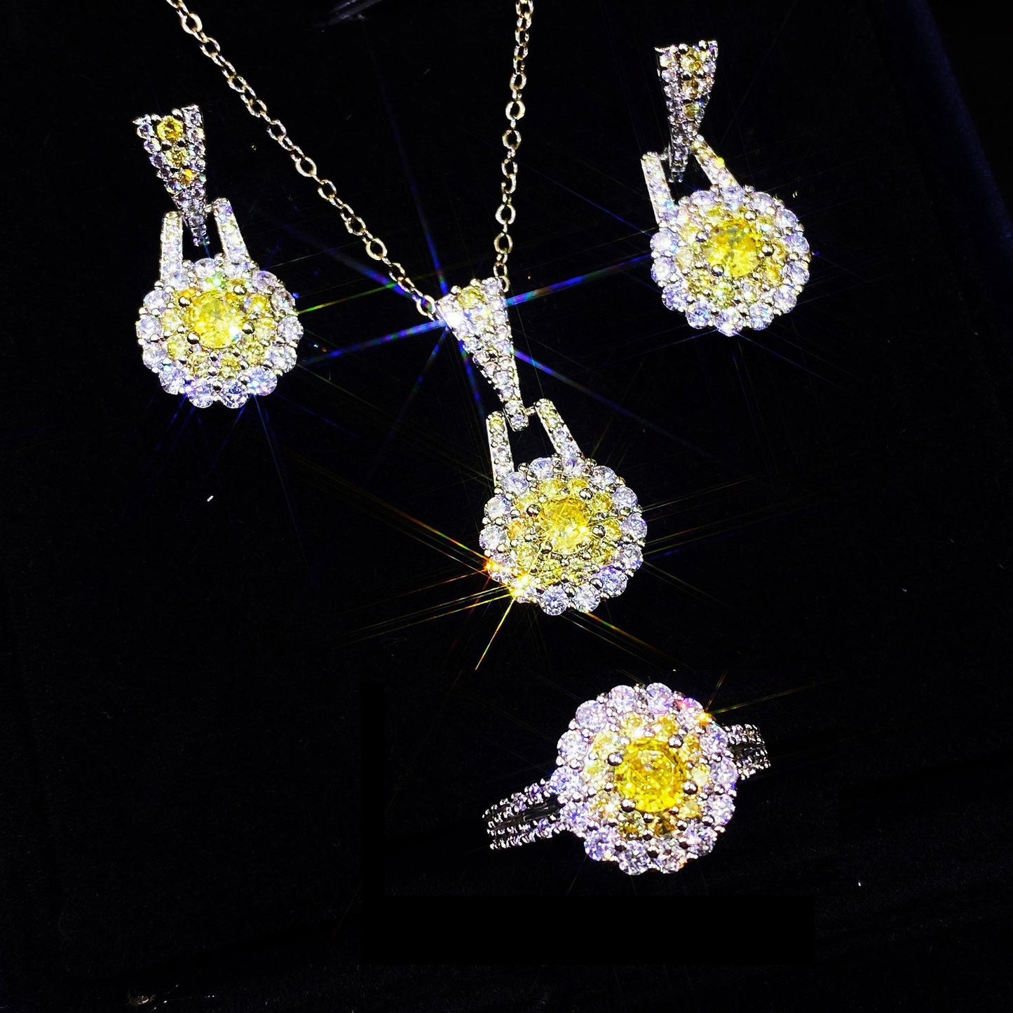 Women's Blue Red Yellow Green Purple White Gemstone Zircon Princess Jewelry Set