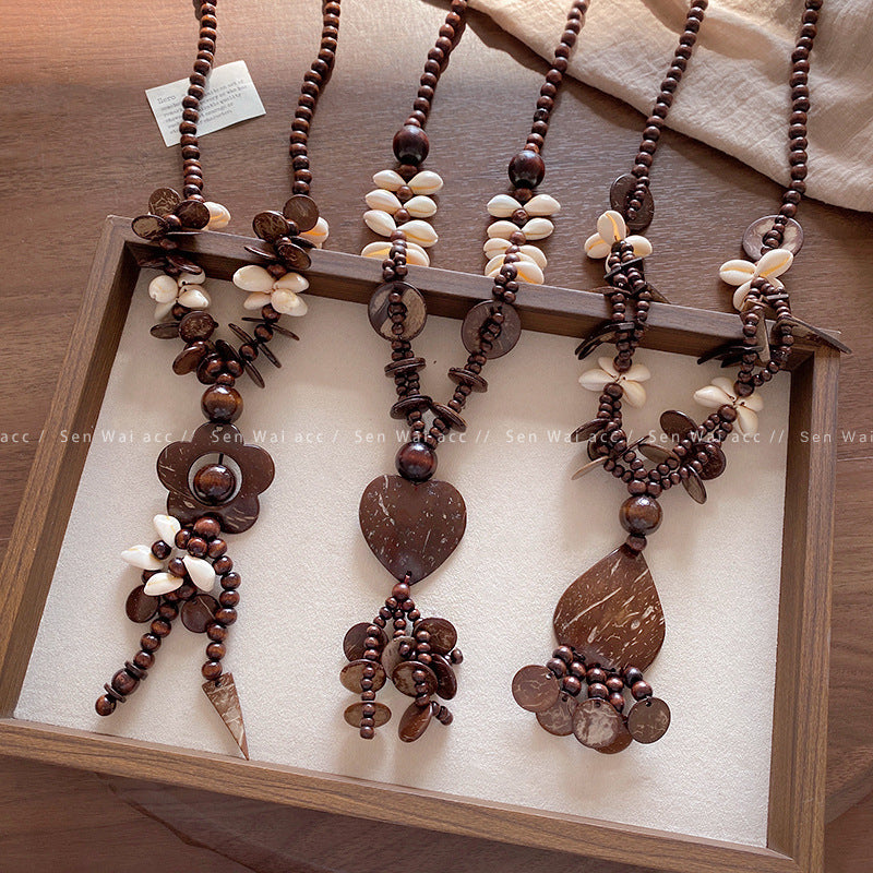 Women's Shell Retro Ethnic Design Long Sweater Necklace