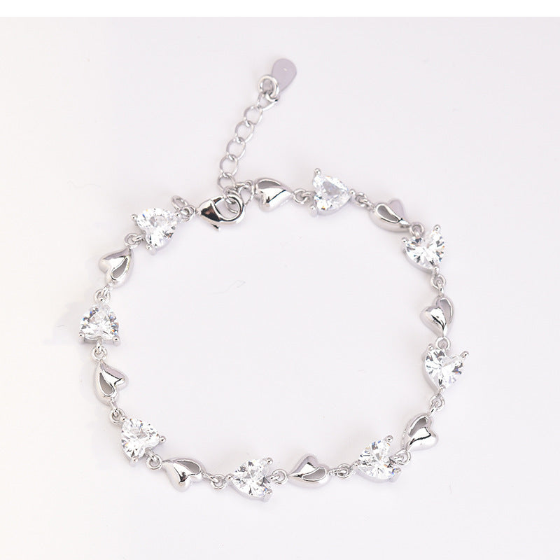 Women's Heart Blue Crystal Sier-plated Heart-shaped Simple Bracelets