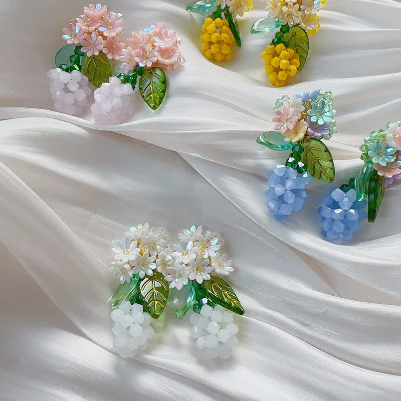 Crystal Handmade Beaded Weave Personality Pastoral Style Mori Cute Vitality Stud Earrings