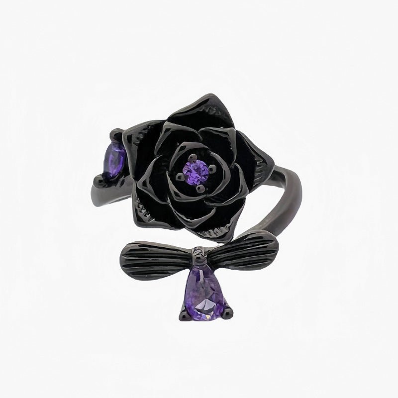 Women's Style Rose Open Design Purple Zircon Rings