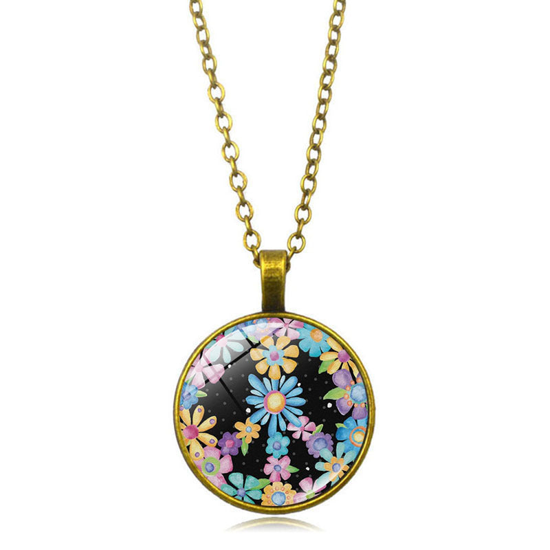 Women's Flower Peace Logo Time Stone For Vintage Necklaces