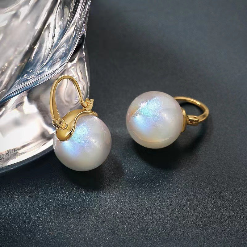 Women's Sier Needle Mermaid Pearl Retro Simple Graceful Earrings