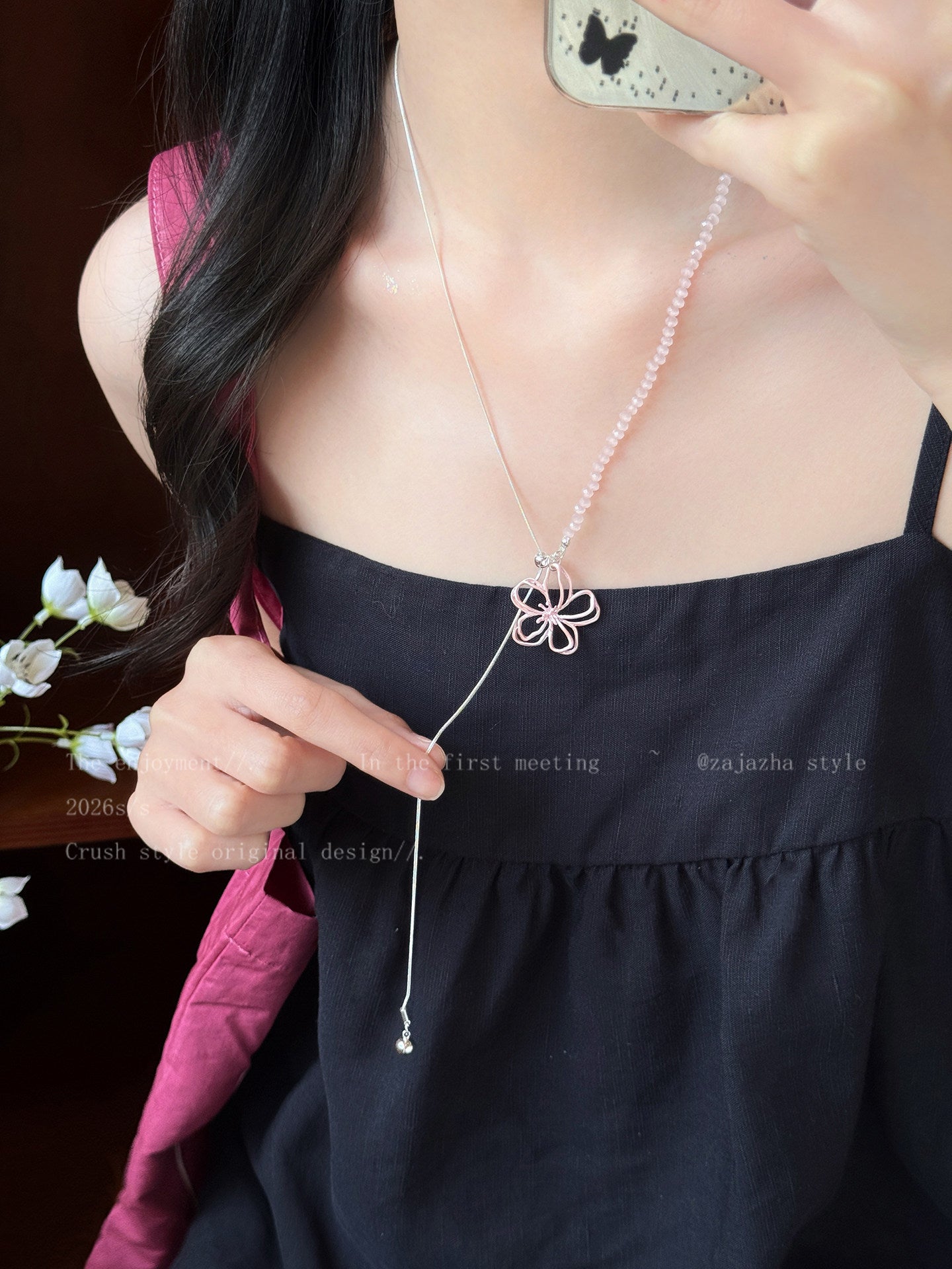 Spring Atmosphere Multicolor Cutout Small Flower Beaded Female Niche Design Necklace