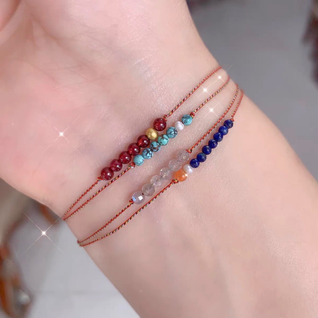 Natural South Red Pearl Garnet Green Pine Moonlight Extremely Fine Bracelet