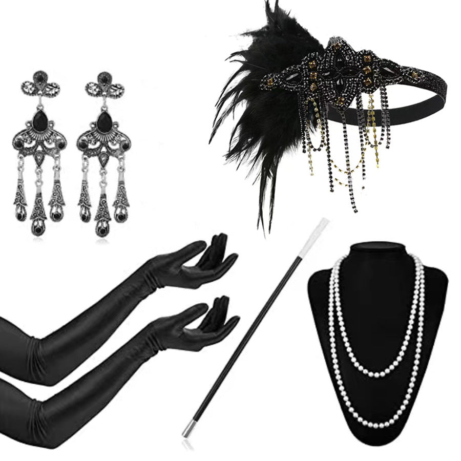 Red Feather Hair Band Masquerade Single Jewelry Set