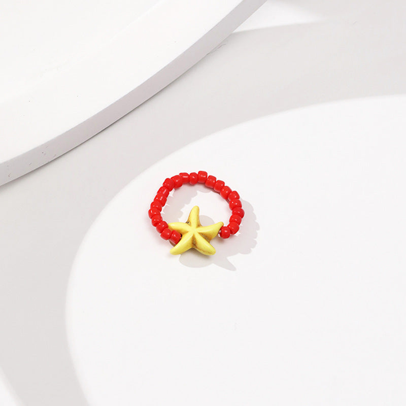 Fashion Hand-woven Starfish Beaded Jewelry Glass Rings