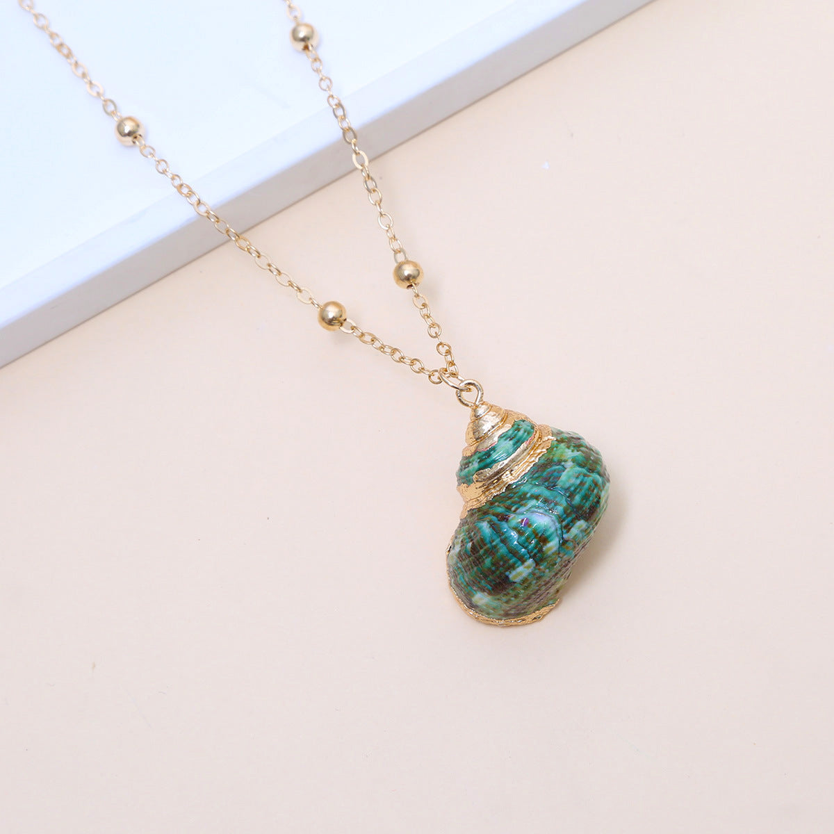 Ball Bead Chain Natural Shell Electroplated Necklace