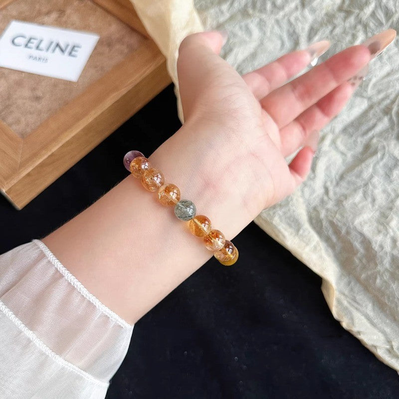 Lucky Fortune Natural Citrine Yellow Rutilated Female Golden Tiger Bracelet