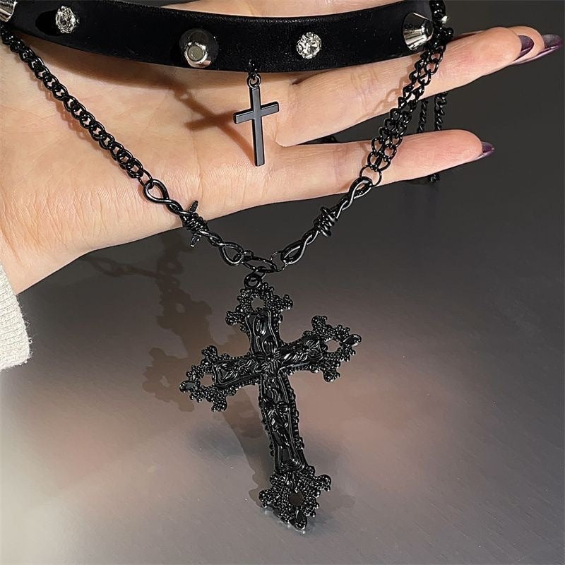 Cross Dark Hot Style Leather Rivet Punk Clavicle Collar