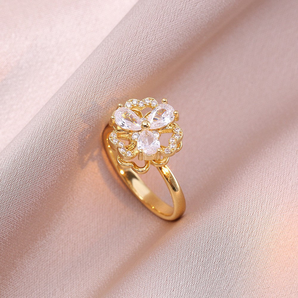 Female Flower Rotating Zircon Temperament Temperamental Cold Style Ring