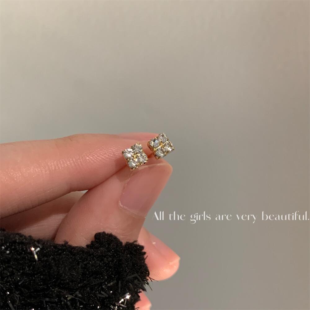 Square Diamond Zircon Ear Bone Female Design Classic Style Stud Earrings