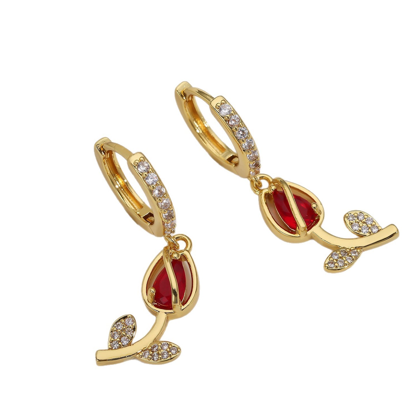 Zircon Tulip Ear Female Personalized Fashionable High-grade Copper Rings
