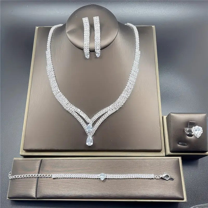 Kit Zircon Wings Water Drop Wedding Dinner Party Formal Jewelry Set