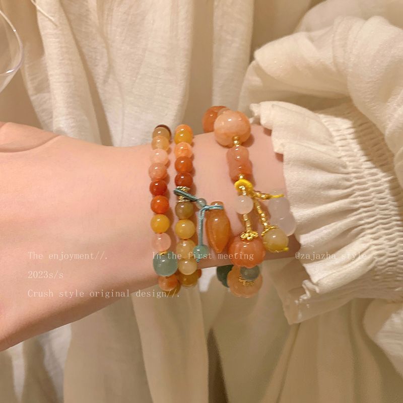 Women's Pumpkin Jade Braided Rope Retro Style Bracelets