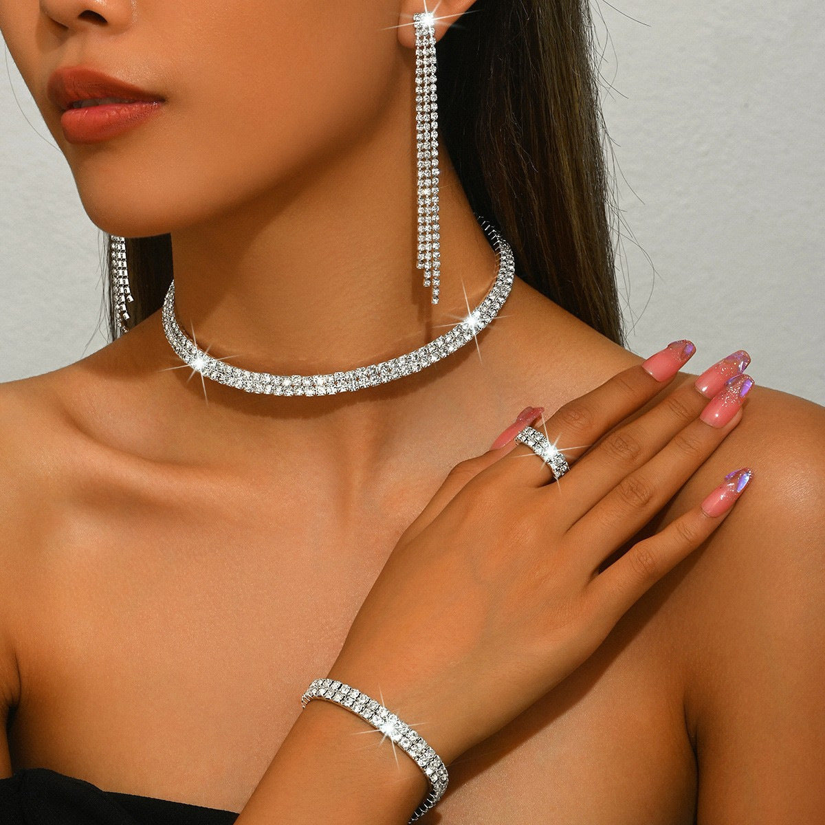 Kit Zircon Wings Water Drop Wedding Dinner Party Formal Jewelry Set