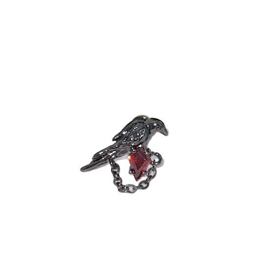 Crow Black Ear Bone Titanium Steel Screw Red Zircon Rings