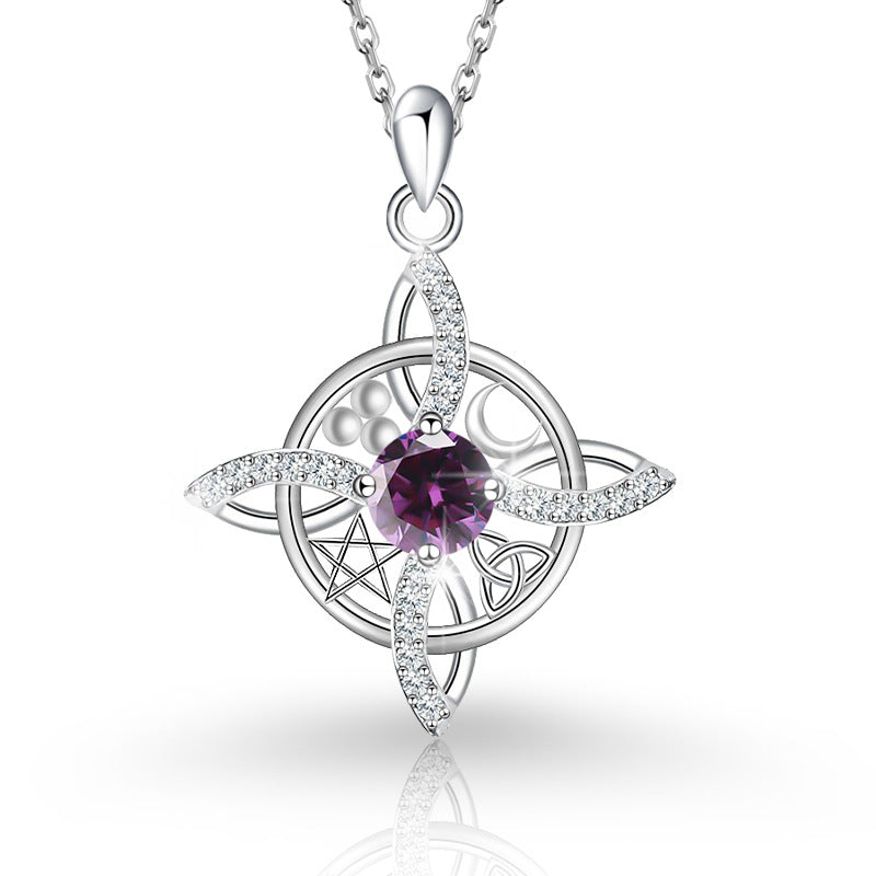 Sier Round Cross Moon Star Simple Fashion Necklace