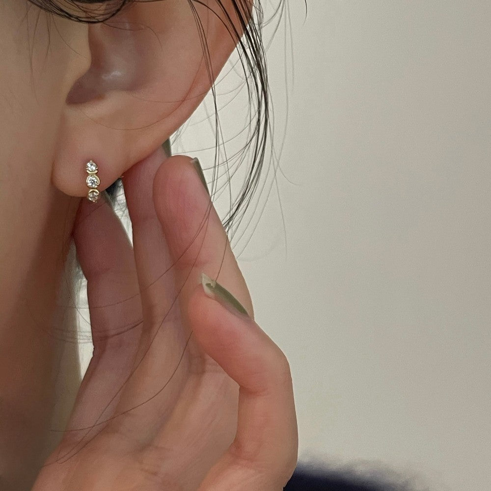 Sterling Sier Gold Plated Ear Clip Three Zircon Earrings