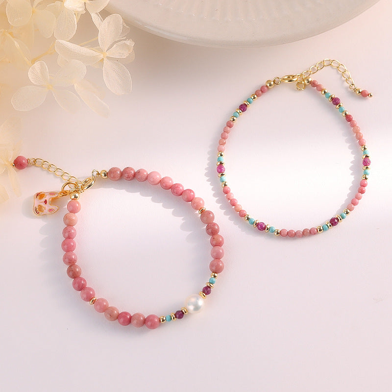 Rhodochrosite Freshwater Stringed Pearls Female Niche Bracelets