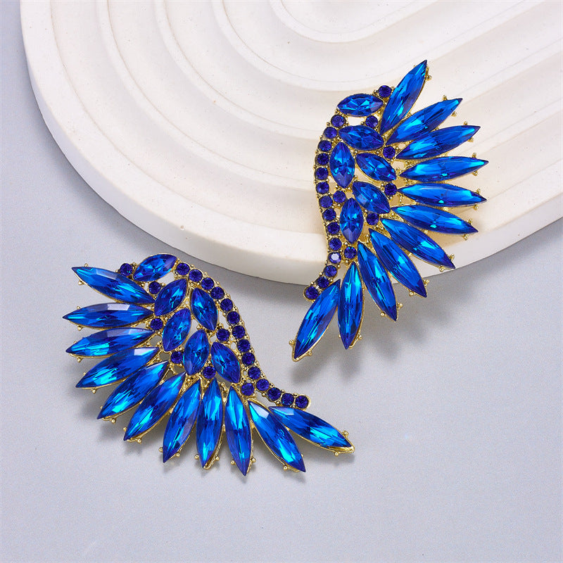 Diamond Colorful Crystals Big Bowknot Fashion Exaggerated High-grade Large Earrings