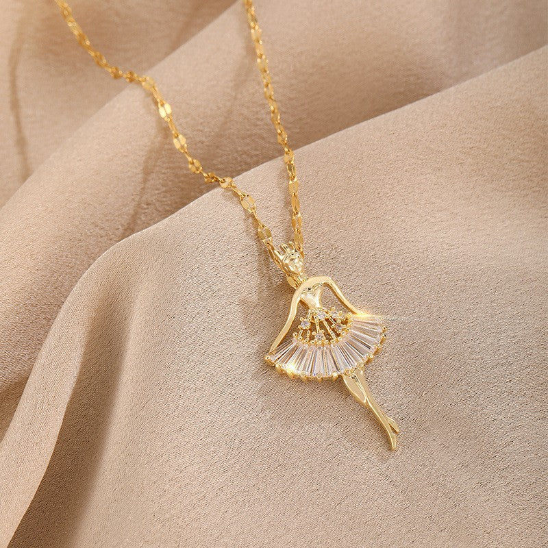 Dancing Female Micro Inlaid Zircon Light Luxury Elegant Clavicle Necklace