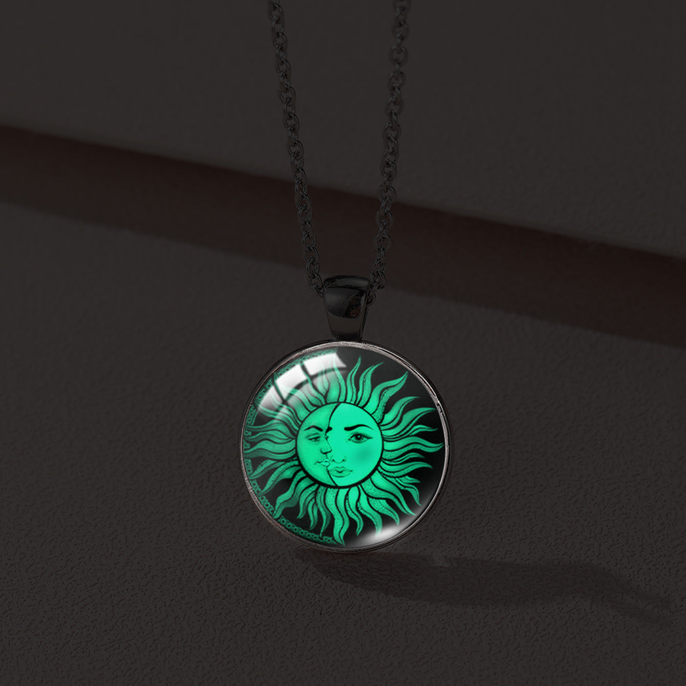 Sun Moon Lovers Couple Star Luminous Time Stone Valentine's Necklace
