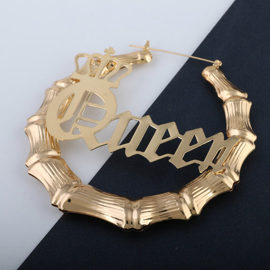 Punk Big Ear English Letter Bamboo Earrings