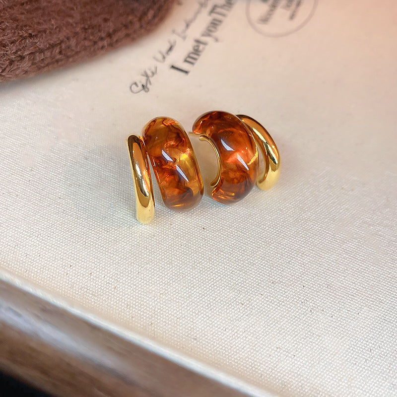 Women's Needle Geometric Irregular Resin Fashionable Retro Earrings