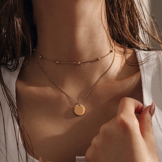 Twin Round Coin Gold Clavicle Chain Pendants